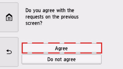 Printer agreement with agree button highlighted