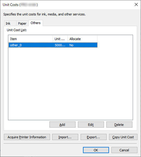 Accounting Manager - Unit Costs Dialog Box (Windows)