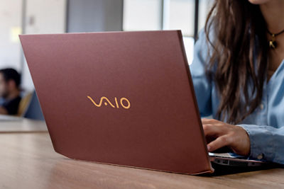 Person Using a Bronze VAIO Laptop