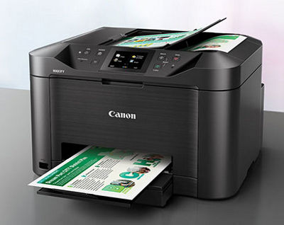 Canon printer on a desk with a red overlay on the image