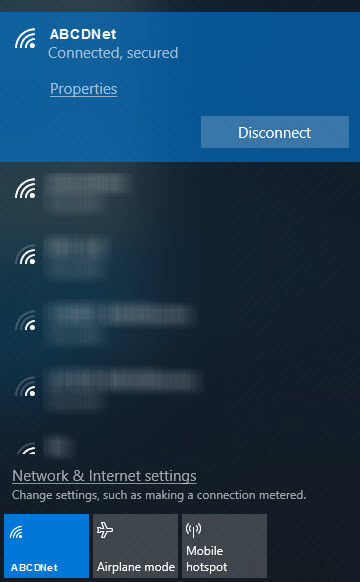 Windows 10 network name displayed