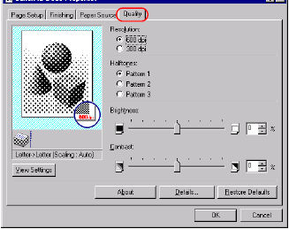 Printer Properties (Windows NT 4.0/2000/XP/Server 2003) - Quality Tab