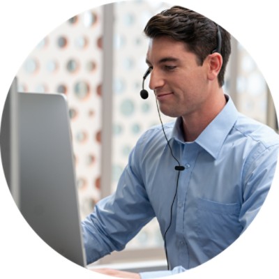 Man wearing headset and smiling