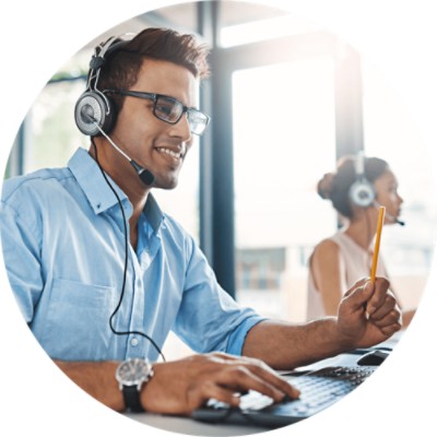 Man in headset using computer