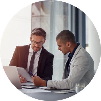 Two men in board room