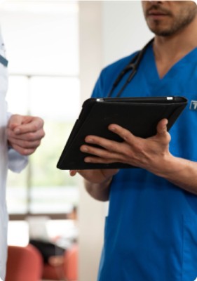 Doctor pointing to tablet