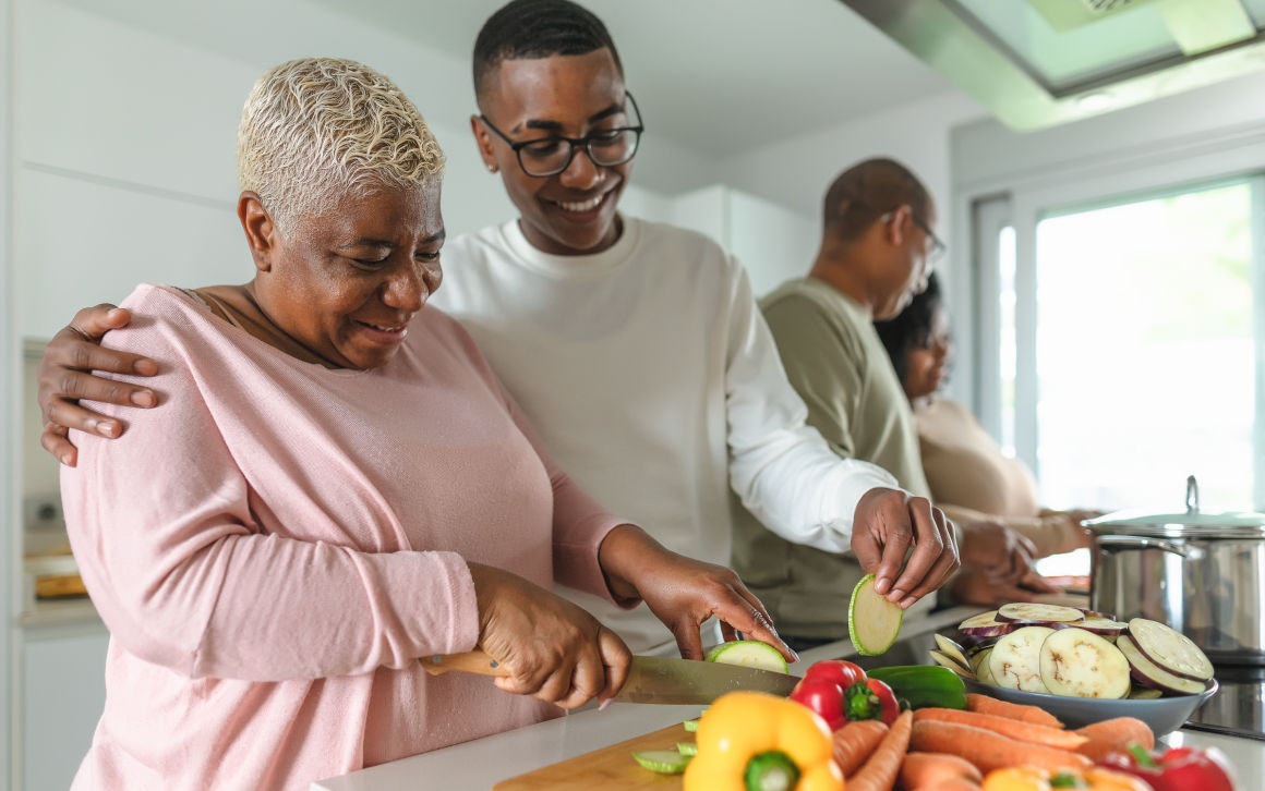 Family cooking a meal