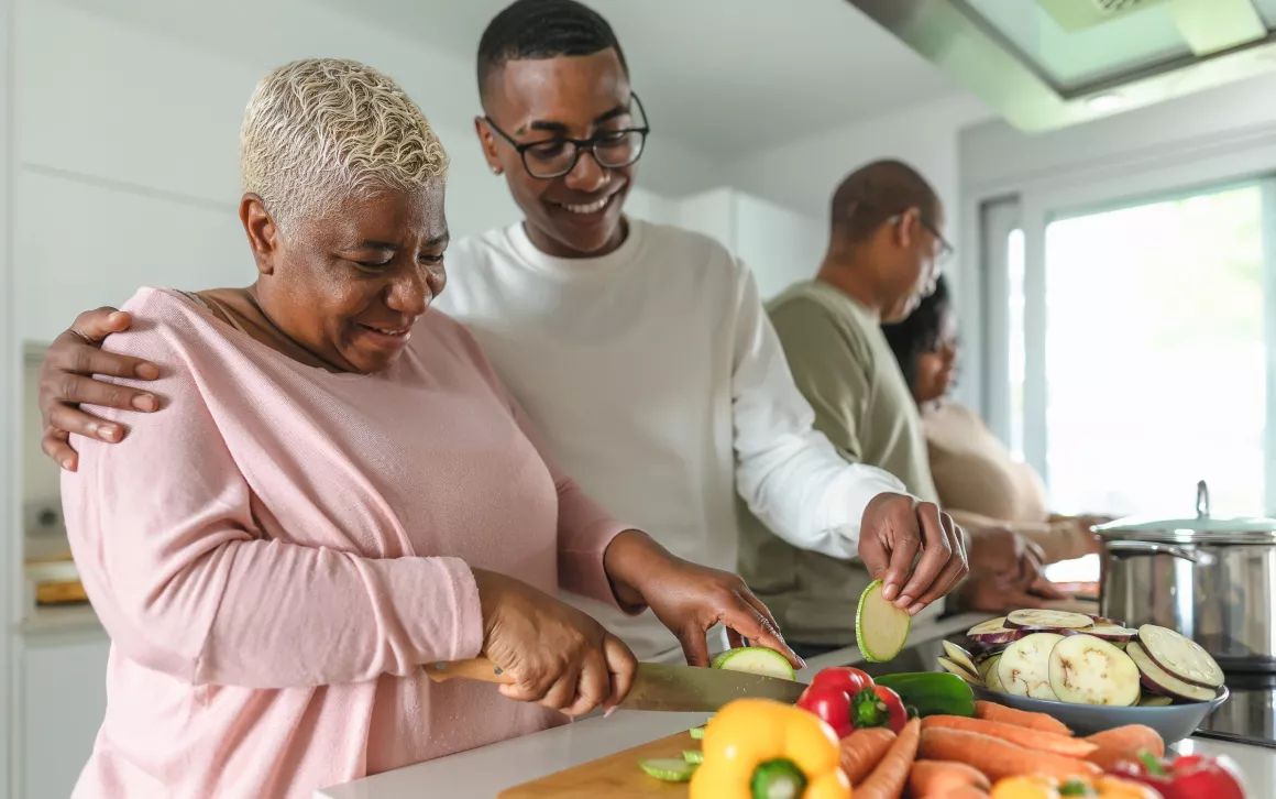 Family cooking a meal