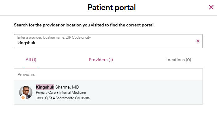 patient portal pop up