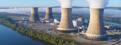 Drone shot of Three Mile Island