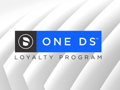 ONE DS loyalty program logo on grey graphic background