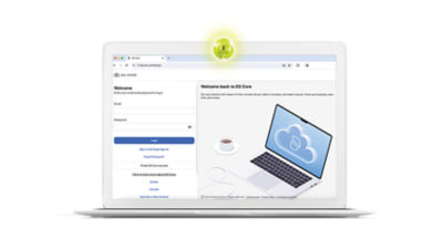 DS Core login screen with cloud interface displayed on a laptop