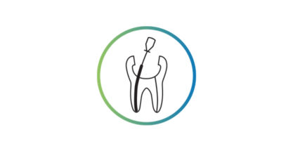 Outlined tooth icon with a gutta-percha point inside, surrounded by a green gradient circle