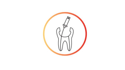 Outlined tooth icon with a shaping file inside, surrounded by an orange gradient circle.