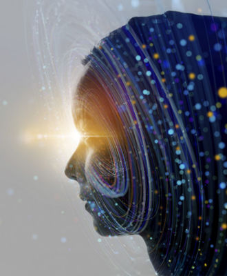 futuristic profile with digital light effects