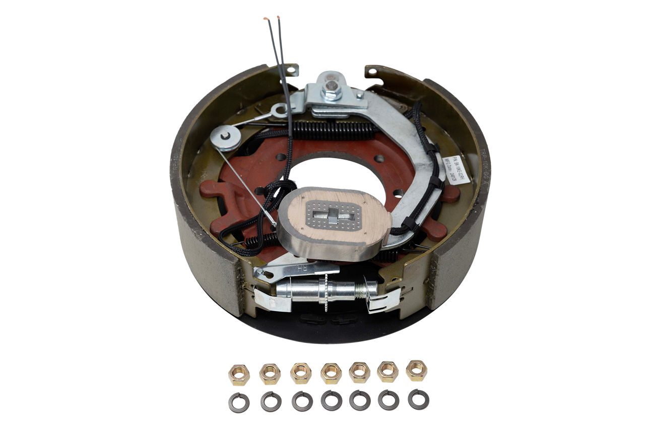 Dexter EB01-145 right-hand electric brake assembly with mounting hardware.