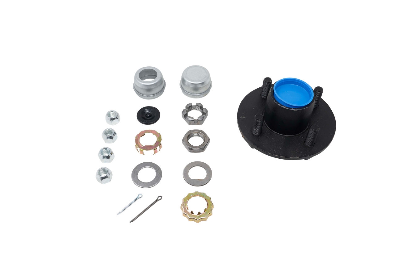 Dexter H34822BX trailer hub kit with 4-on-4 bolt pattern, nuts, caps, and hardware.