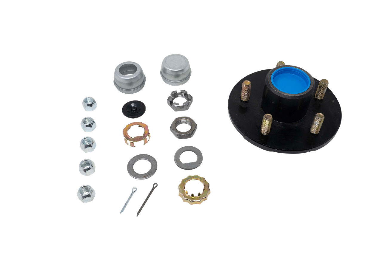 Dexter H84545BX trailer hub kit with 5-on-4.5 bolt pattern, nuts, caps, and hardware.