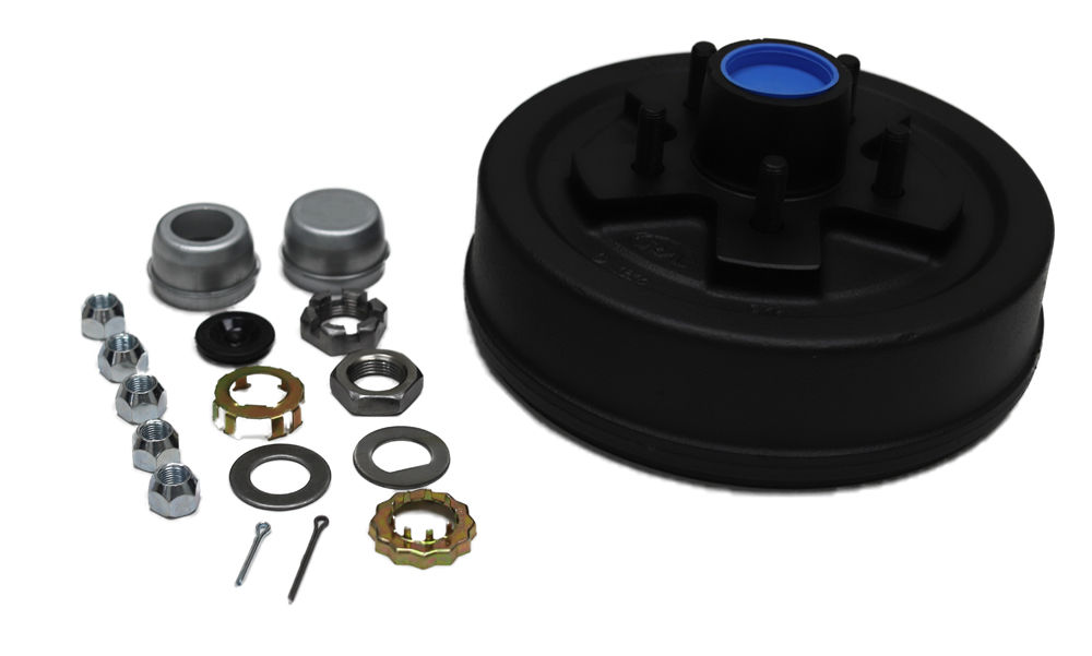 Dexter HD84546BX trailer hub and drum kit with 5-on-4.5 bolt pattern, nuts, caps, and hardware.