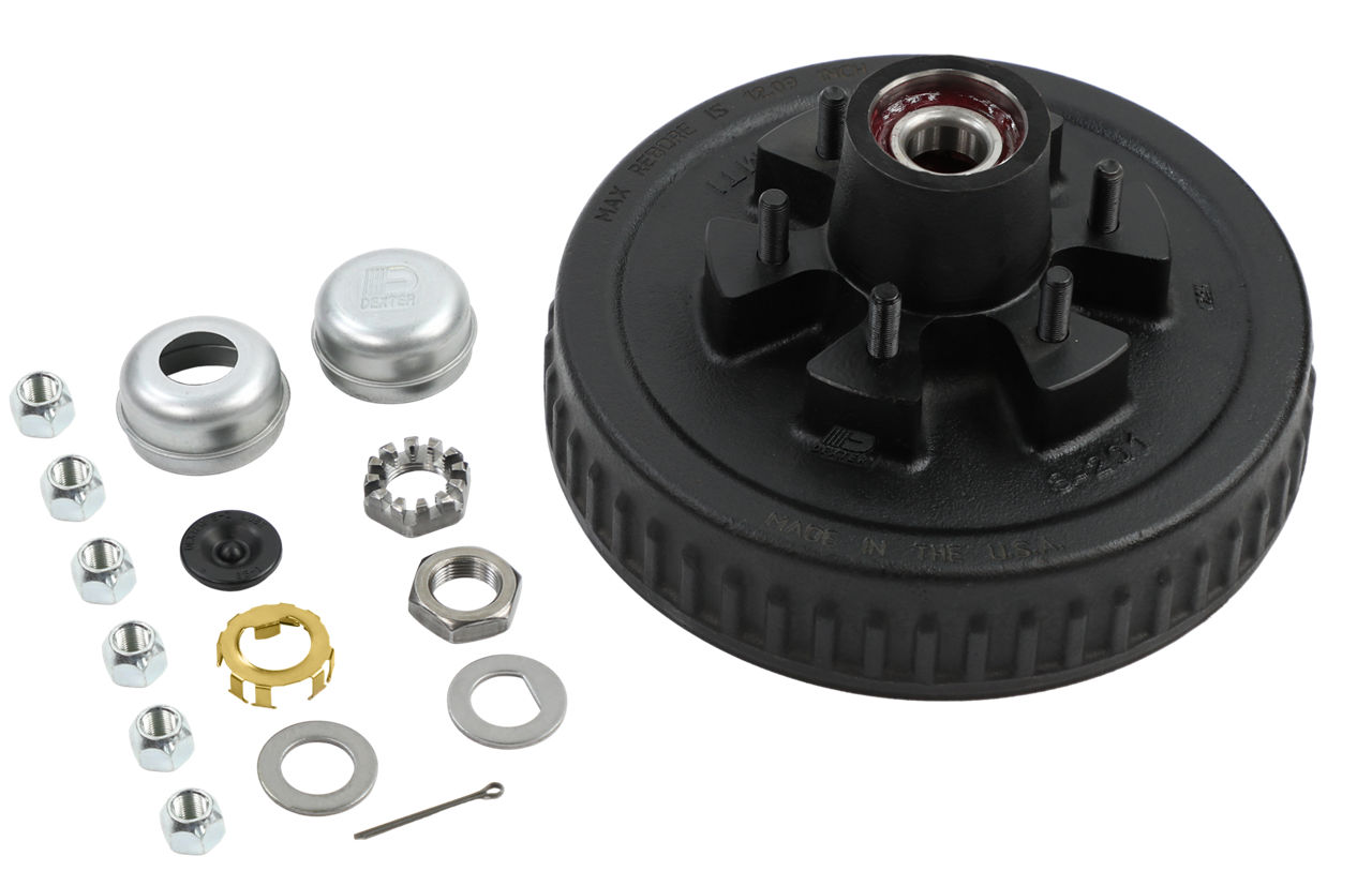 Dexter K08-201-2G trailer brake drum hub kit with studs, lug nuts, grease cap, nut