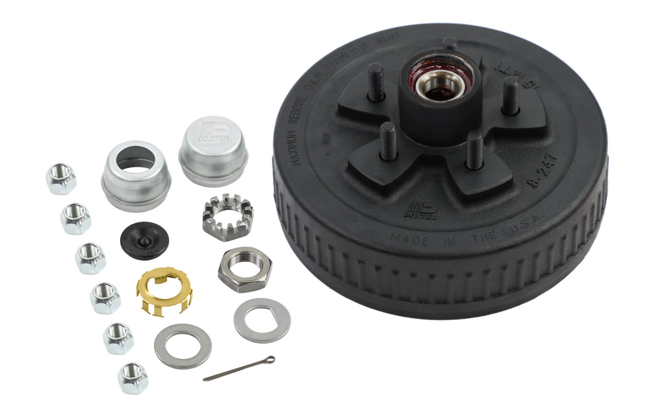 Dexter K08-247-1G trailer hub kit with bearings, grease cap, nut, washer, cotter pin