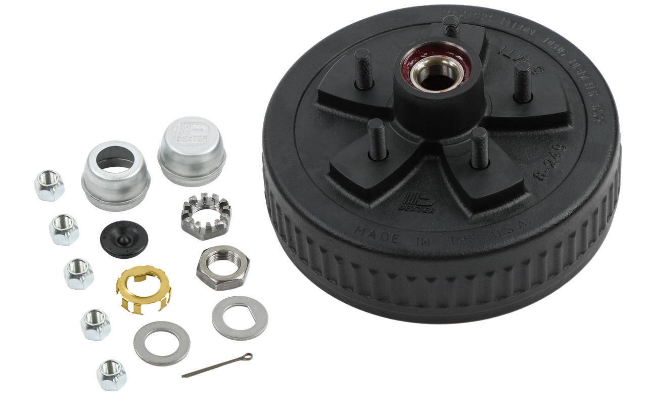 Dexter K08-249-1G trailer brake drum hub kit with studs, grease cap, nut, washers