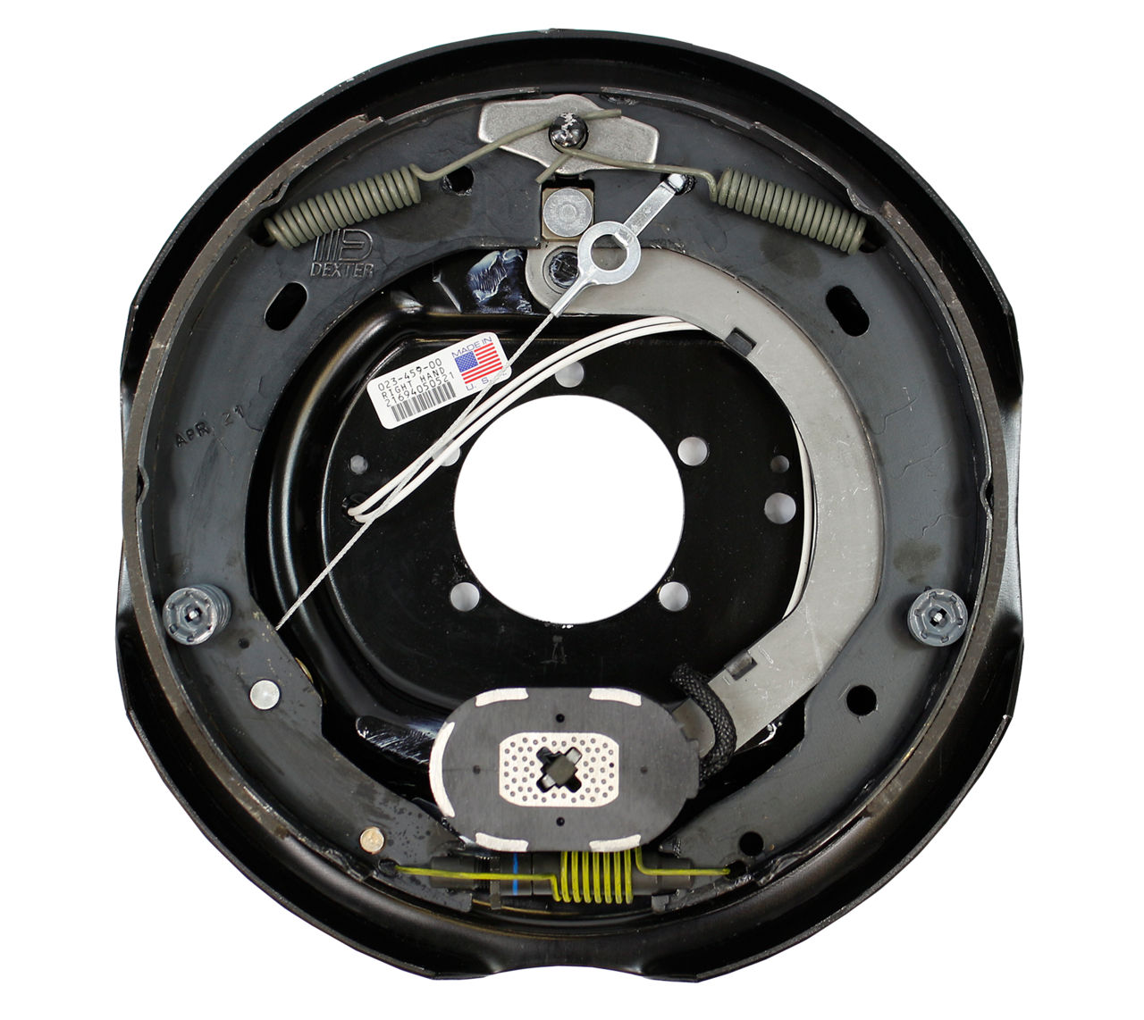 Dexter K23-459-00 electric trailer brake assembly with shoes, springs, magnet, plate
