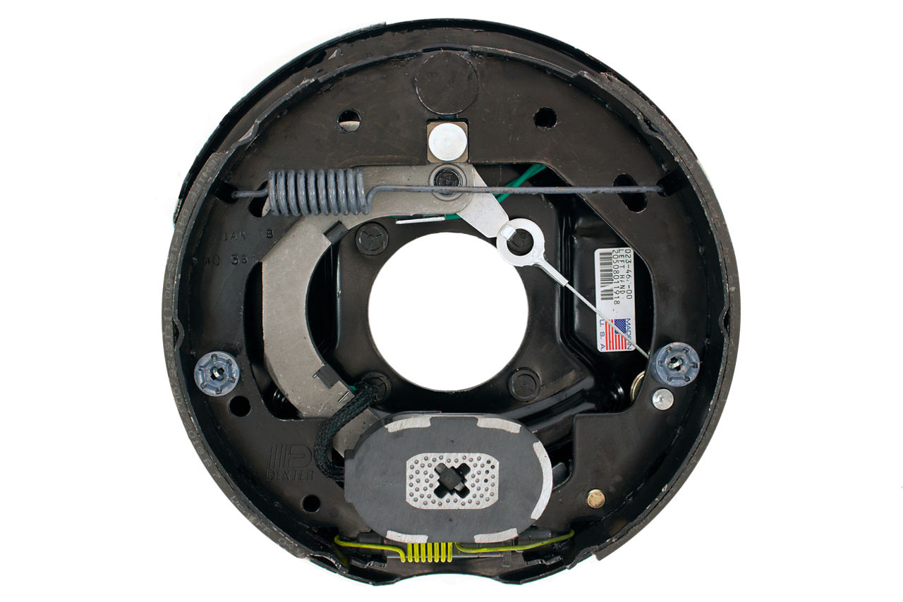 Dexter K23-468-00 electric trailer brake assembly with shoes, springs, magnet, plate