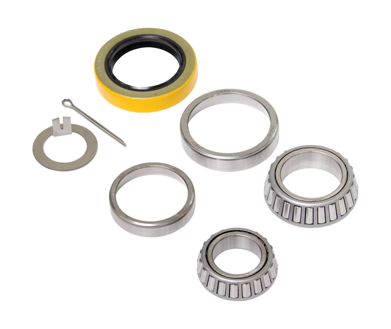 Dexter K71-717-00 trailer bearing kit with bearings, races, seal, washer, and cotter pin