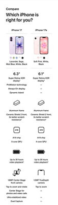 iphone 17 comparison chart