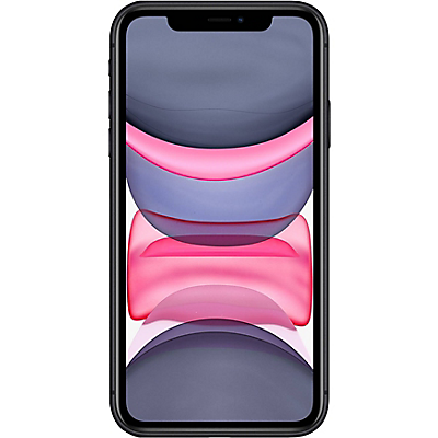 iPhone 11 front view showing front screen with pink and gray background