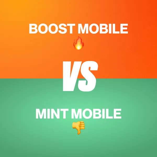 Boost Mobile and Mint Mobile with a split orange and green background