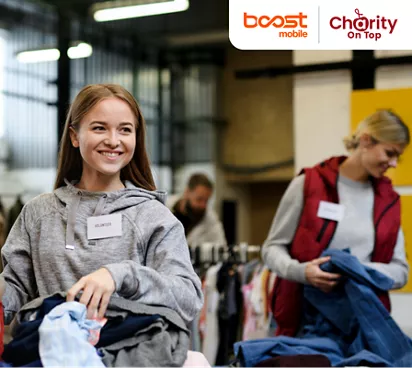 Woman helping sort through donations