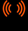 Icon of a black cell tower emitting orange signal waves