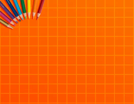 Orange Grid Background with colored pencils
