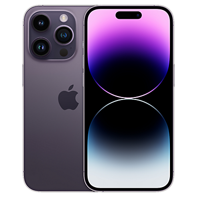 iPhone Pro front and back view with deep purple wallpaper