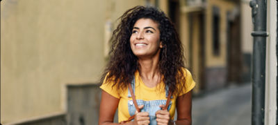 international woman looking skyward