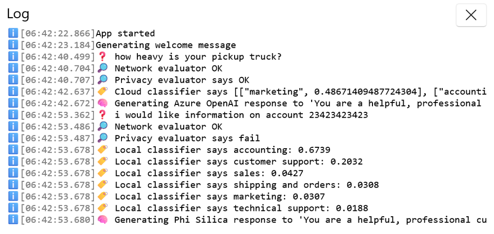 Hybrid AI chatbot - application log