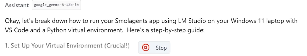 AI inference results in LM Studio