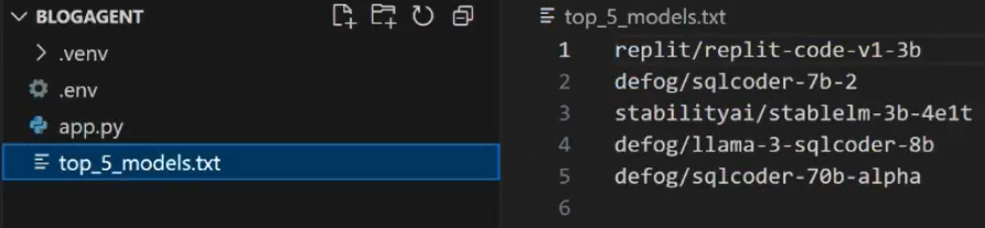 Output file with names of top AI models