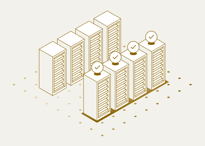 Illustration of a data center, showing some active server racks.