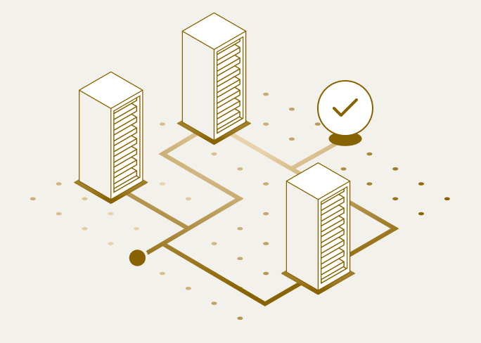 Illustration of data moving between server racks in a data center.