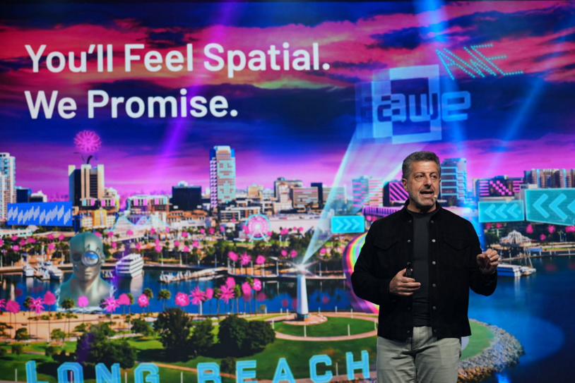 Qualcomm's Alex Katouzian gives a keynote speech at AWE 2024.