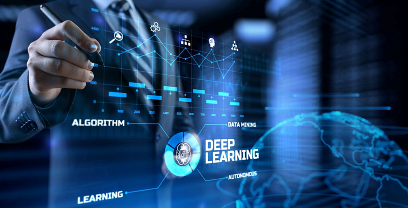 A person illustrates how artificial intelligence uses deep learning.