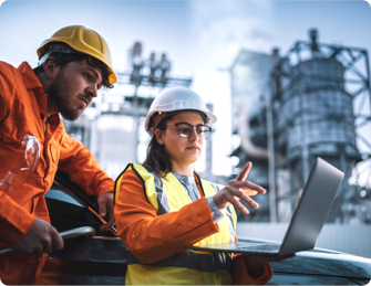 Employees in hard hats
