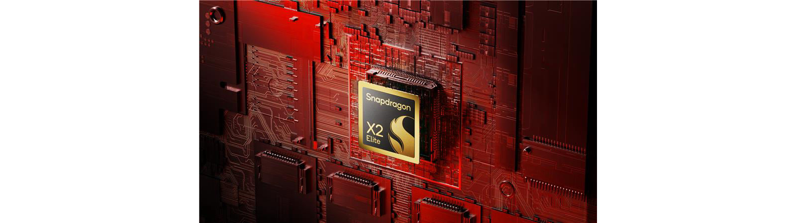 The Snapdragon X2 Elite chip badge on a laptop circuit board illustration