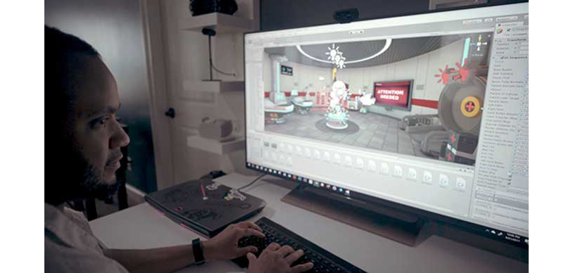 Jah Raphael developing the ThinkFAST VR simulation program in Unity 3D.