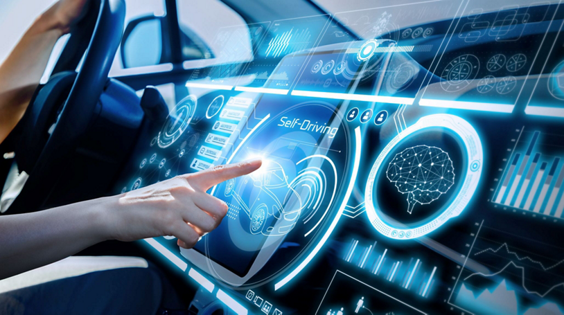 A person driving a self-driving car with on-device artificial intelligence..