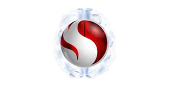 AI brain with red and silver illuminated Snapdragon marble design