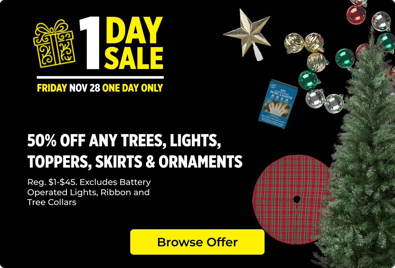 1 day sale 50% off holiday